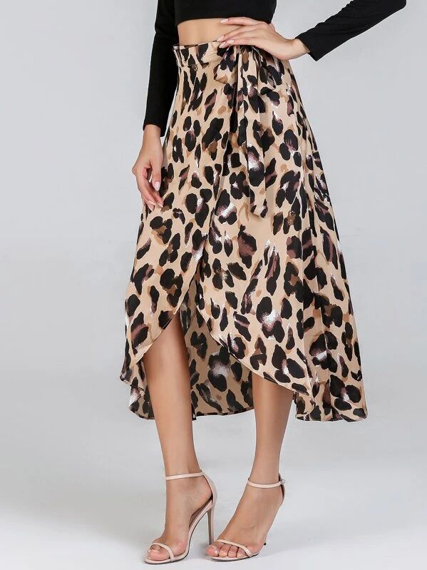 SHEIN Waist Knot Leopard Print Skirt | SHEIN