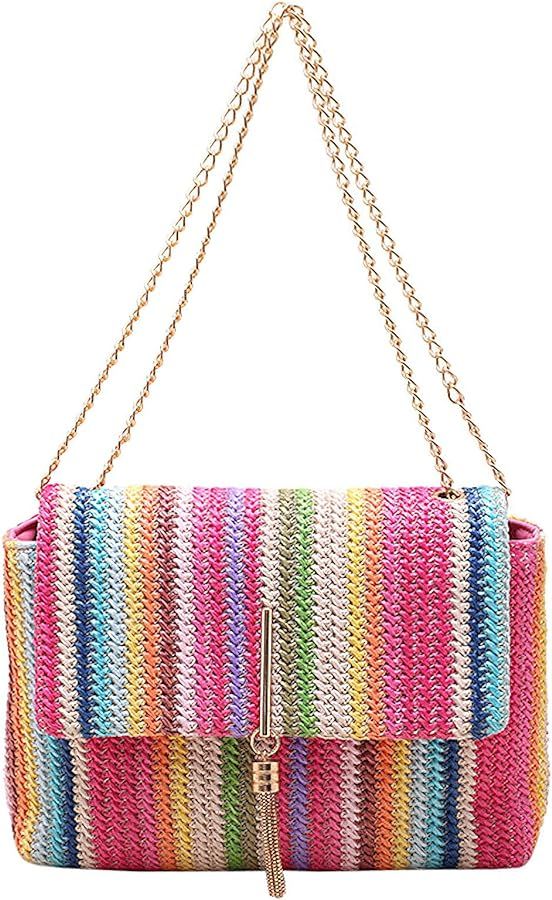 Straw Clutch Bags for Women with Strap Woven Handbag Colorful Crossbody Purse for Summer Beach with Tassel | Amazon (US)