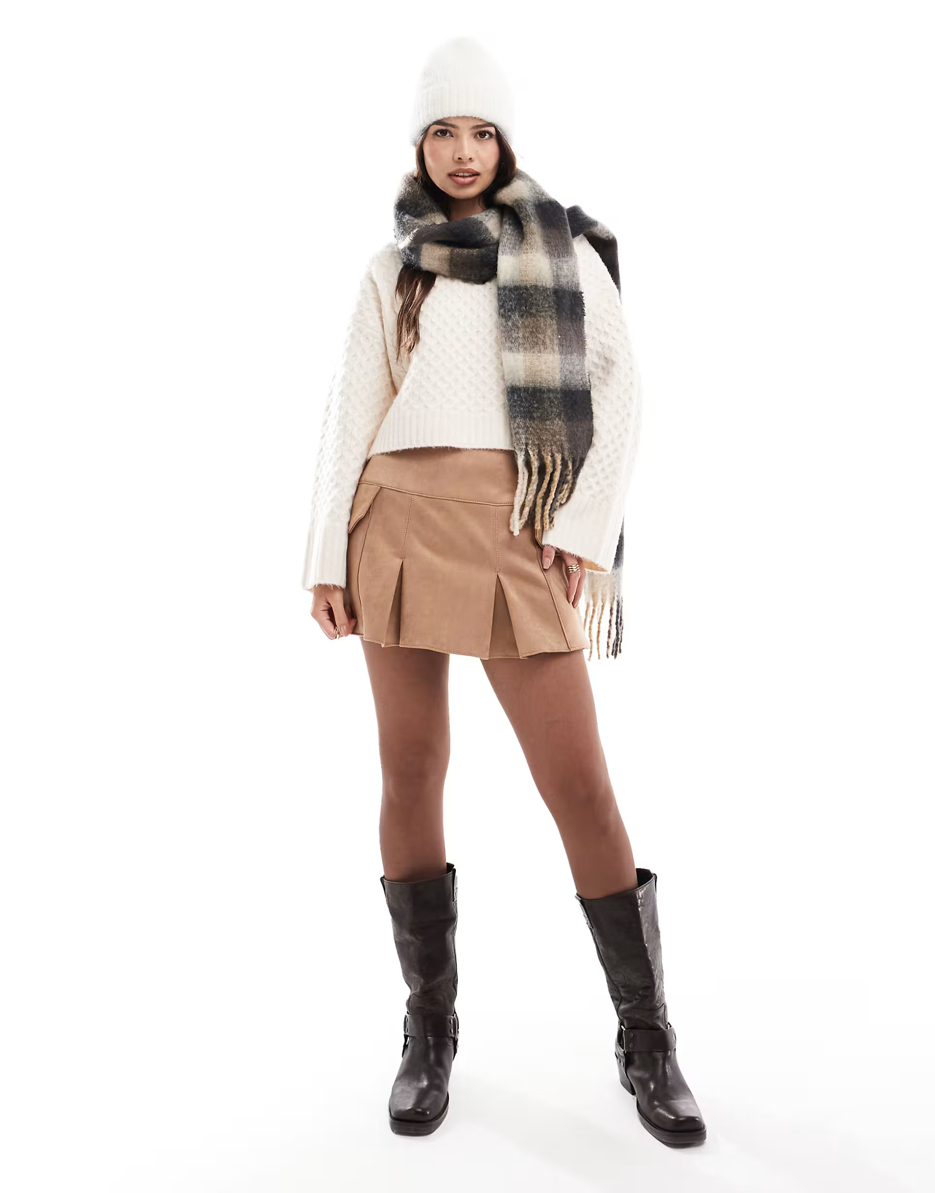 ASOS DESIGN faux suede pocket detail pleated mini skirt in tan | ASOS (Global)