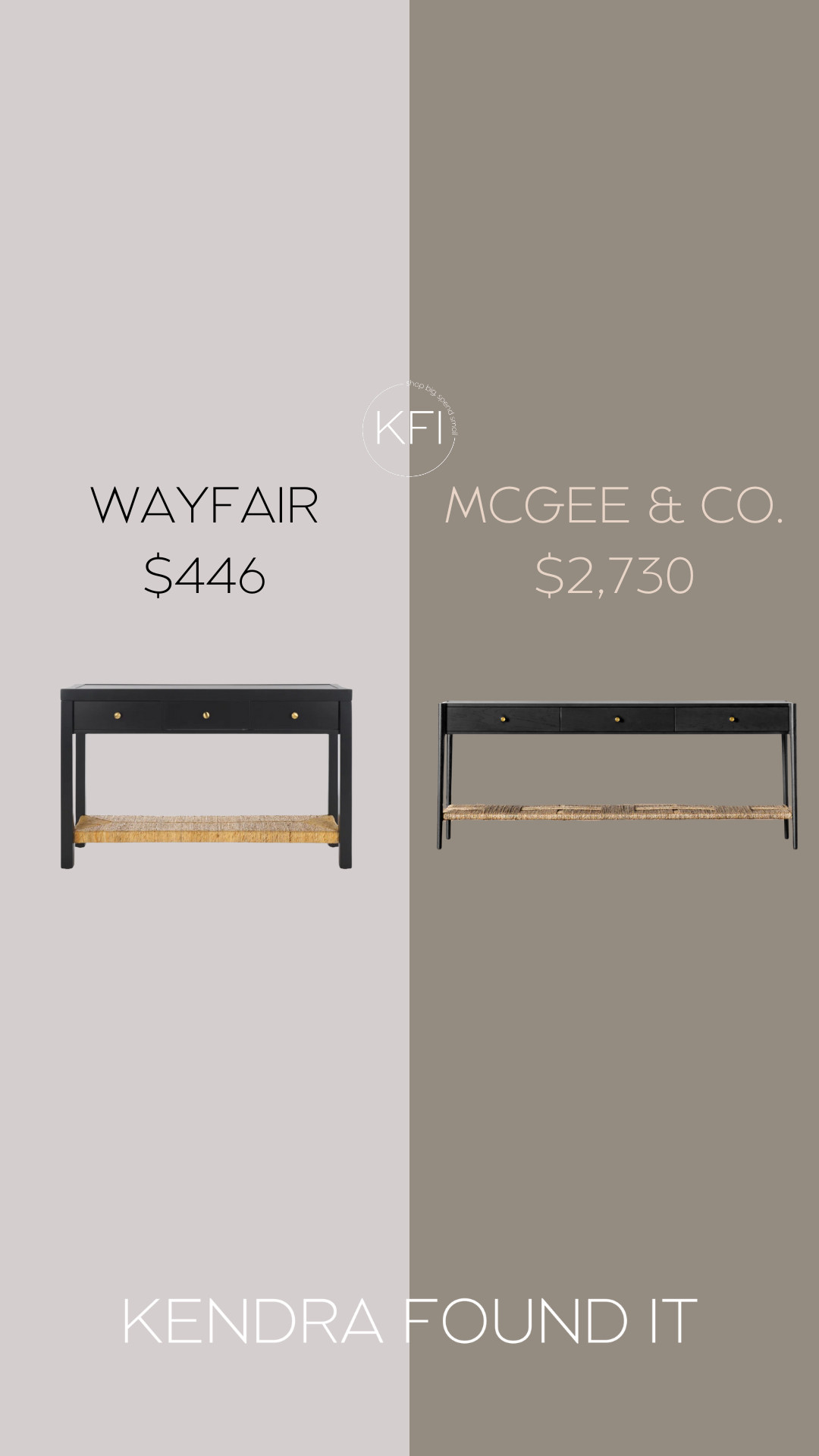 Brand new McGee and Co. dupe! A follower asked me to see if I could find a look for less of the McGee and Co. Dana Console and I think I nailed it! 🔨

It has the same modern organic, transitional design, gold handles, and wicker shelf, but is priced at 85% LESS. 

This would make a great entryway console or behind the couch table and will give you the McGee and Co. look on a budget. 

I've also included a few other black consoles that I found while I was doing my finding. ❤️ 

 #LTKHome #LTKSaleAlert