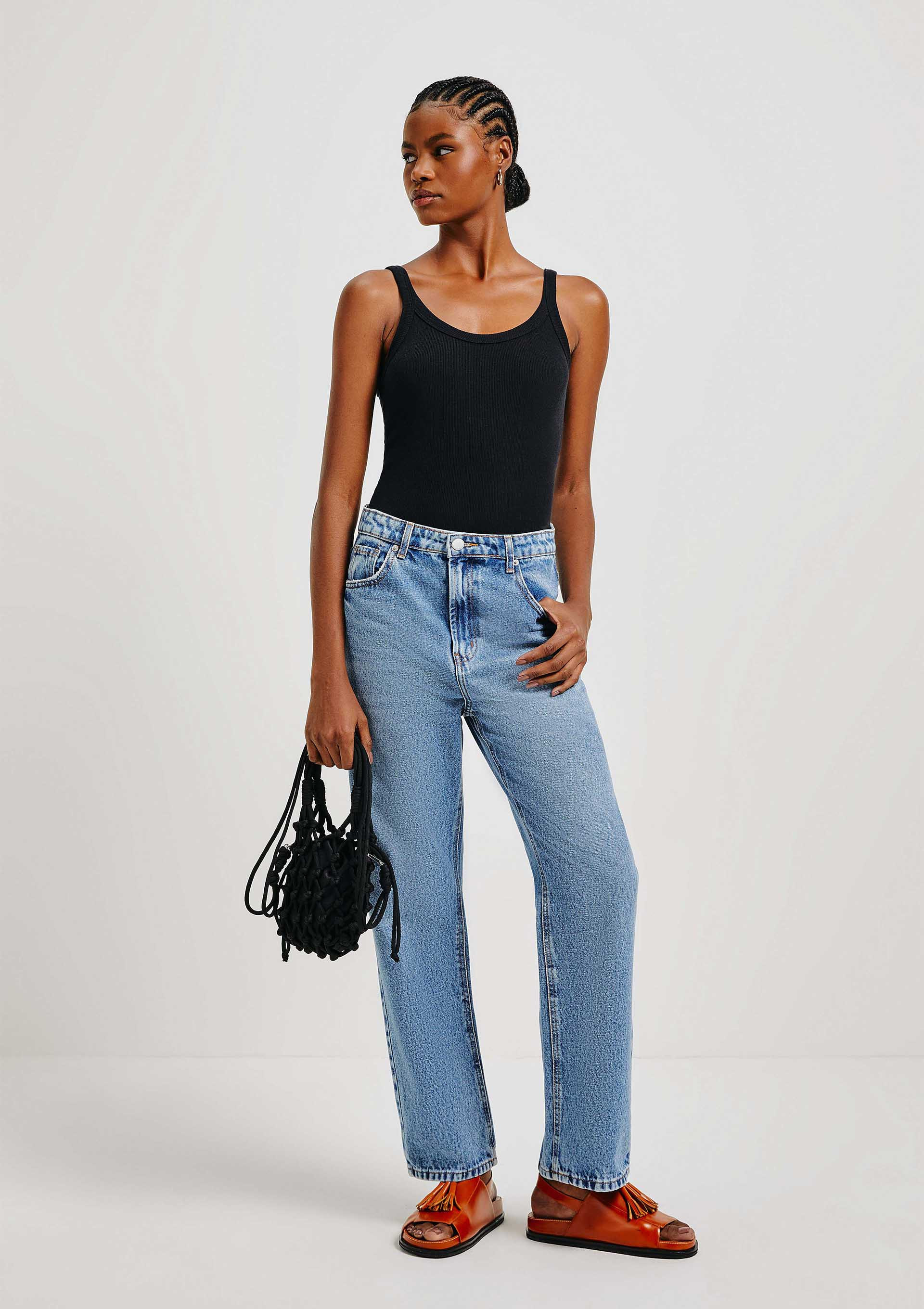 Calça Jeans Básica Feminina Reta Cintura Baixa Marmorizada - Hering Store | Hering (BR)