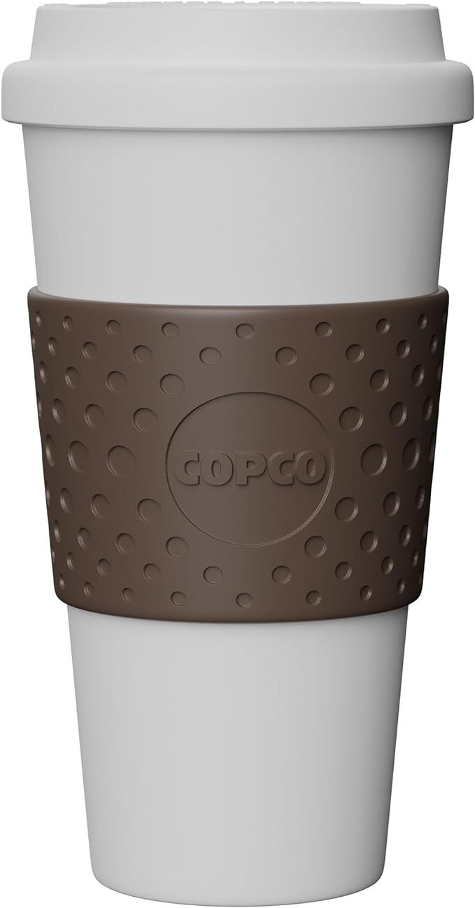 Copco Acadia Double Wall Insulated Plastic, Travel Mug with Non-Slip Sleeve, 16-Ounce, White/Brow... | Amazon (US)