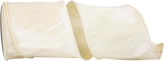 Reliant Ribbon 92975W-810-10F Dupioni Supreme Wired Edge Ribbon, 4 Inch X 10 Yards, Ivory | Amazon (US)