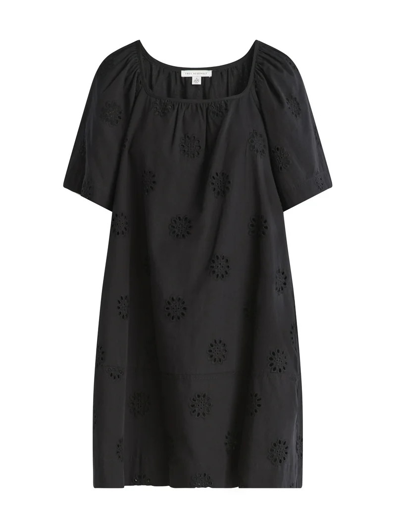 Free Assembly Women's Square Neck Eyelet Mini Dress with Short Sleeves, Sizes XS-XXL | Walmart (US)