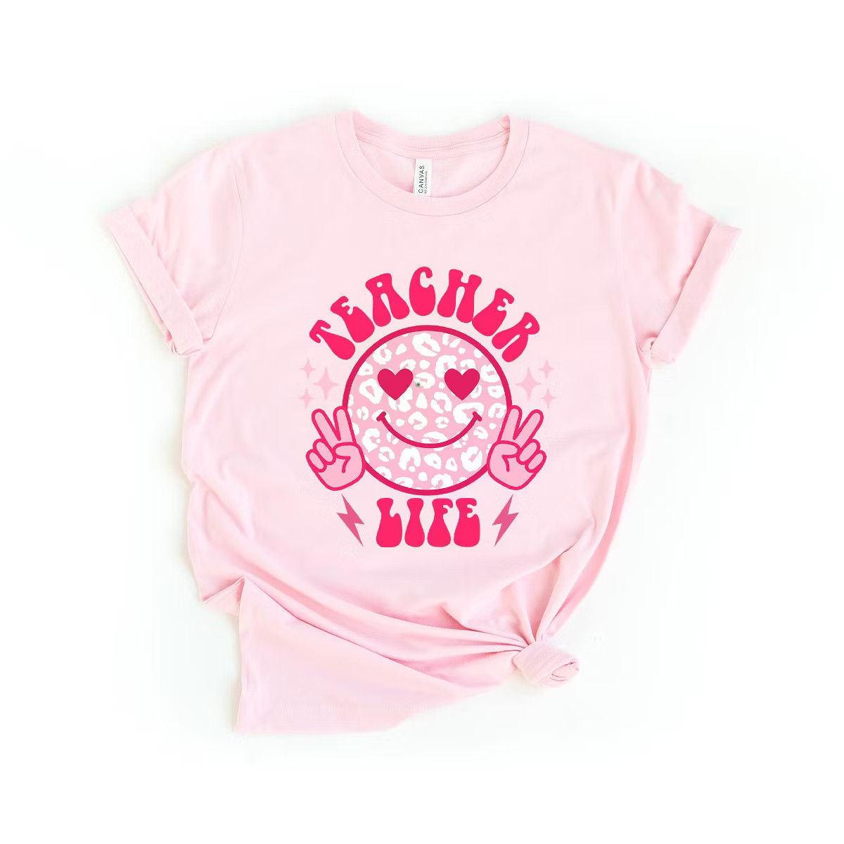 Simply Sage Market Women's Teacher Life Leopard Smiley Face Short Sleeve Graphic Tee | Target