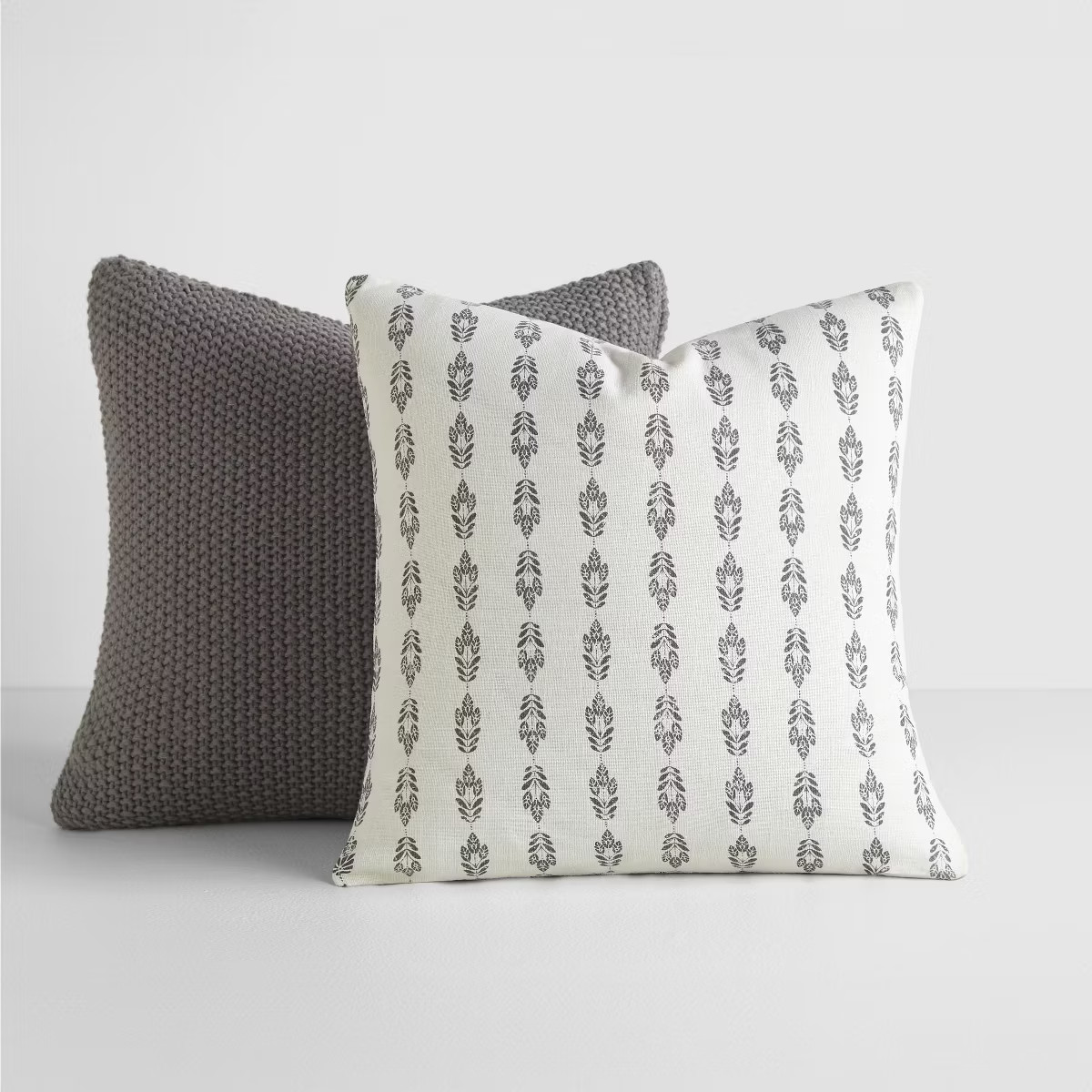 2-Pack Gray Throw Pillows Seed Stitch Knit with Cotton Patterns in Folk Leaves - Becky Cameron, G... | Target