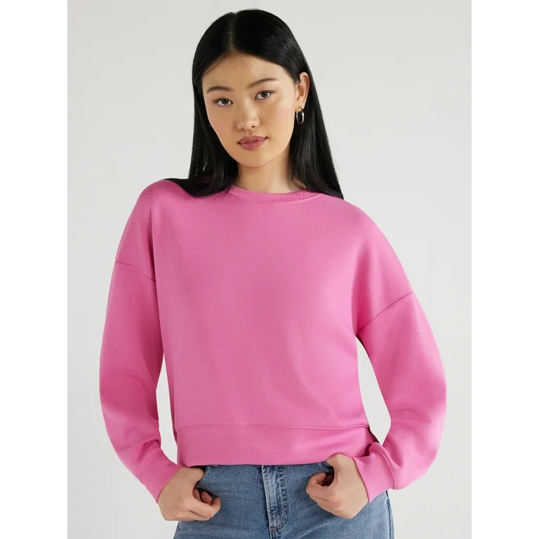Scoop Women's Scuba Knit Cropped Sweatshirt with Drop Sleeves, Size XS-XXL - Walmart.com | Walmart (US)