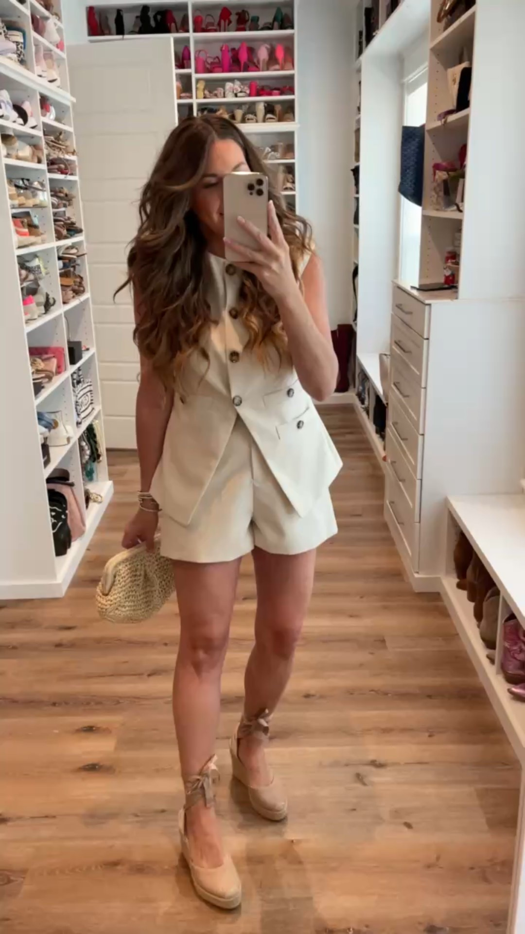 In a medium 2 piece set, tie up espadrille wedges, clutch and accessories - fits tts.

#LTKStyleTip #LTKSeasonal #LTKFindsUnder50