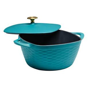 Prisma 7 qt. Enameled Cast Iron Covered Square Dutch Oven - Matte Teal | The Home Depot