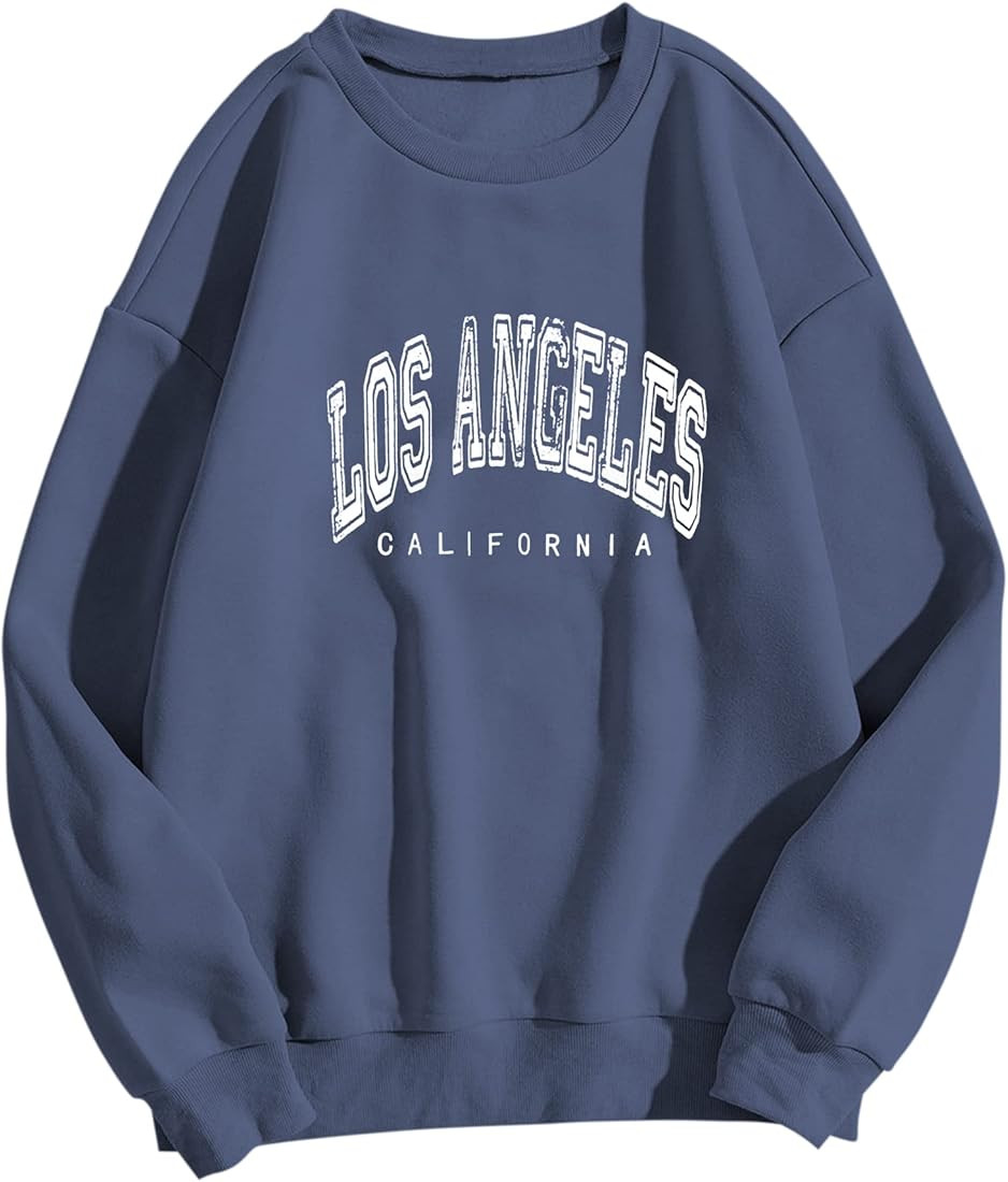 SAFRISIOR Women Oversized Los Angeles California Letter Print Graphic Fleece Sweatshirt Crewneck ... | Amazon (US)