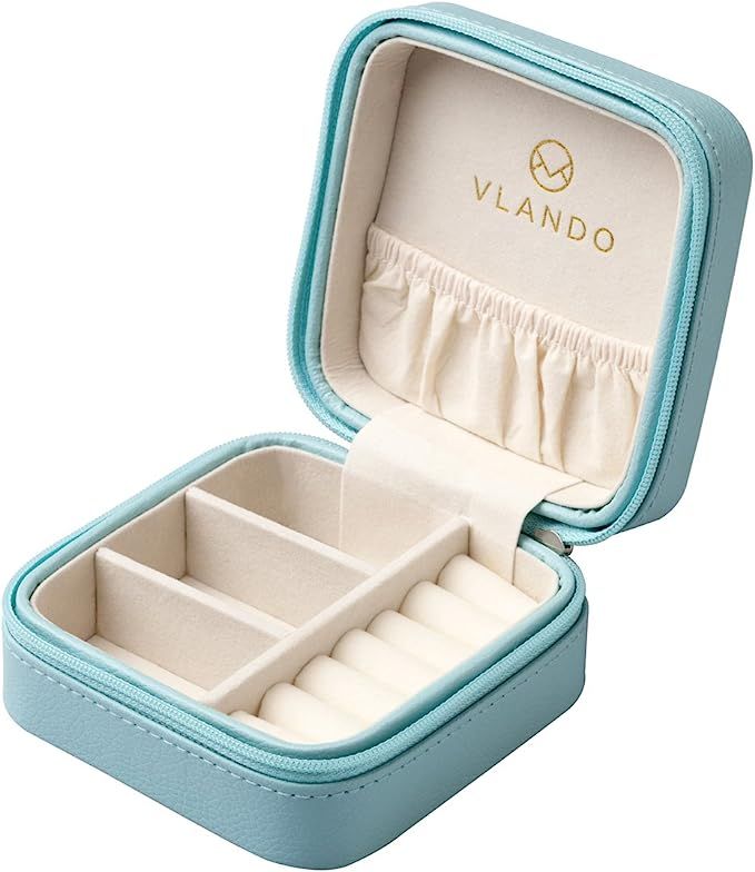 Vlando Small Travel Jewelry Box Organizer Display Case for Girls Women Gift Rings Earrings Neckla... | Amazon (US)