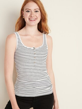 Fitted Rib-Knit Henley Tank for Women | Old Navy (US)