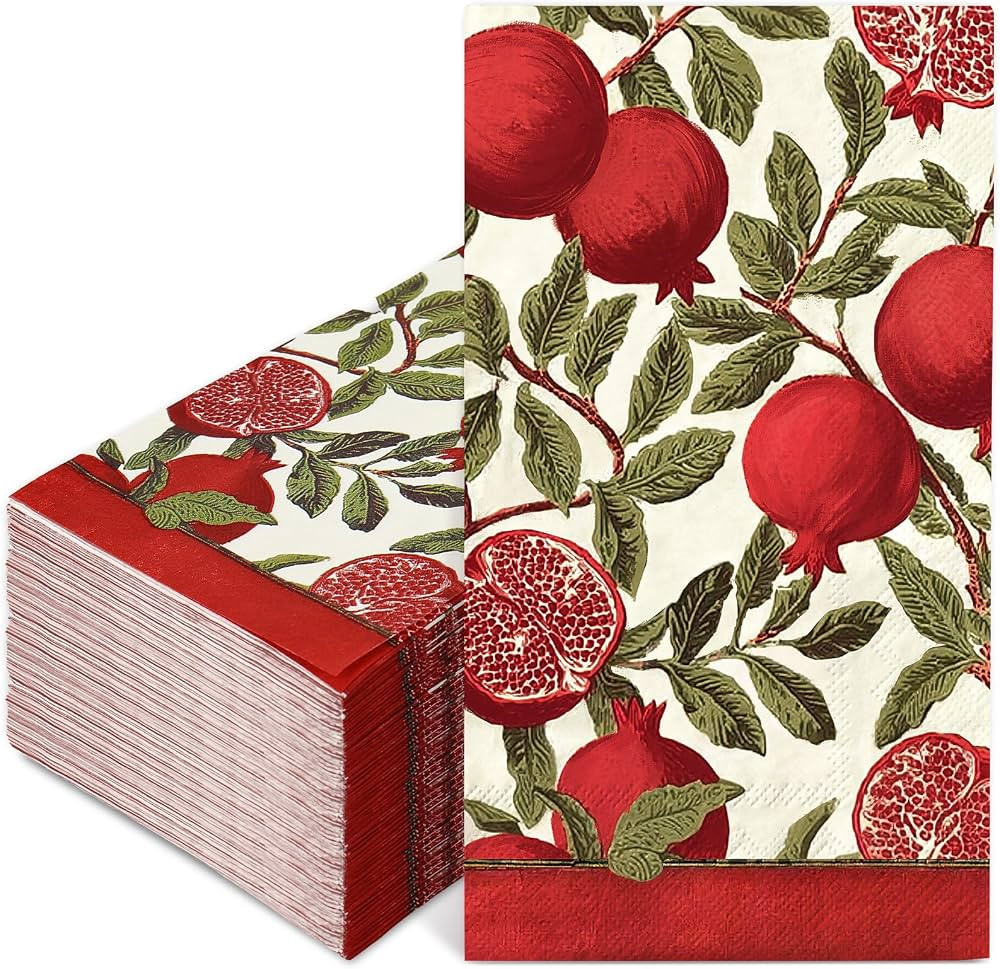 JarThenaAMCS 80 Pcs Fall Guest Napkins Vintage Pomegranate Greenery Paper Napkins Retro Red Green... | Amazon (US)