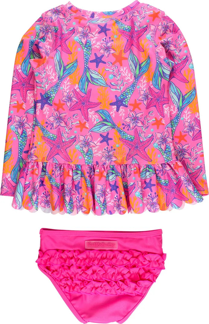 Girls UPF50+ Sun Protected Scallop Hem Long Sleeve Rash Guard Bikini | Nordstrom
