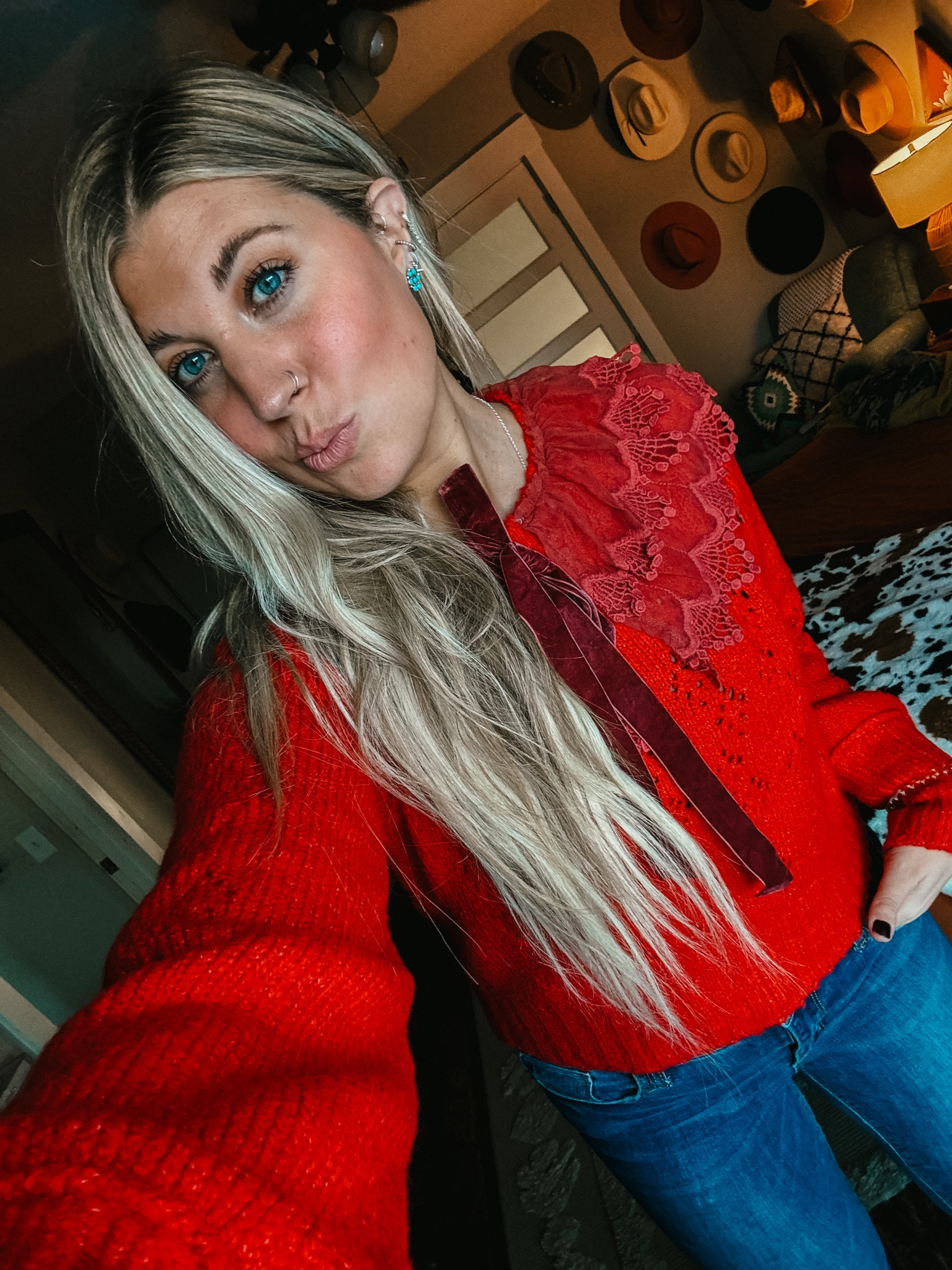 Free people bow red sweater! Perfect for the holidays! 🎄 #bow #bowsweater #redsweater #holidaysweater #christmassweater 

#LTKHoliday #LTKSeasonal #LTKHolidaySale