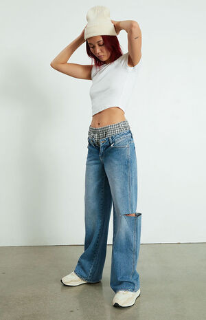 PacSun Medium Blue Ripped Low Rise Baggy Jeans | PacSun | PacSun