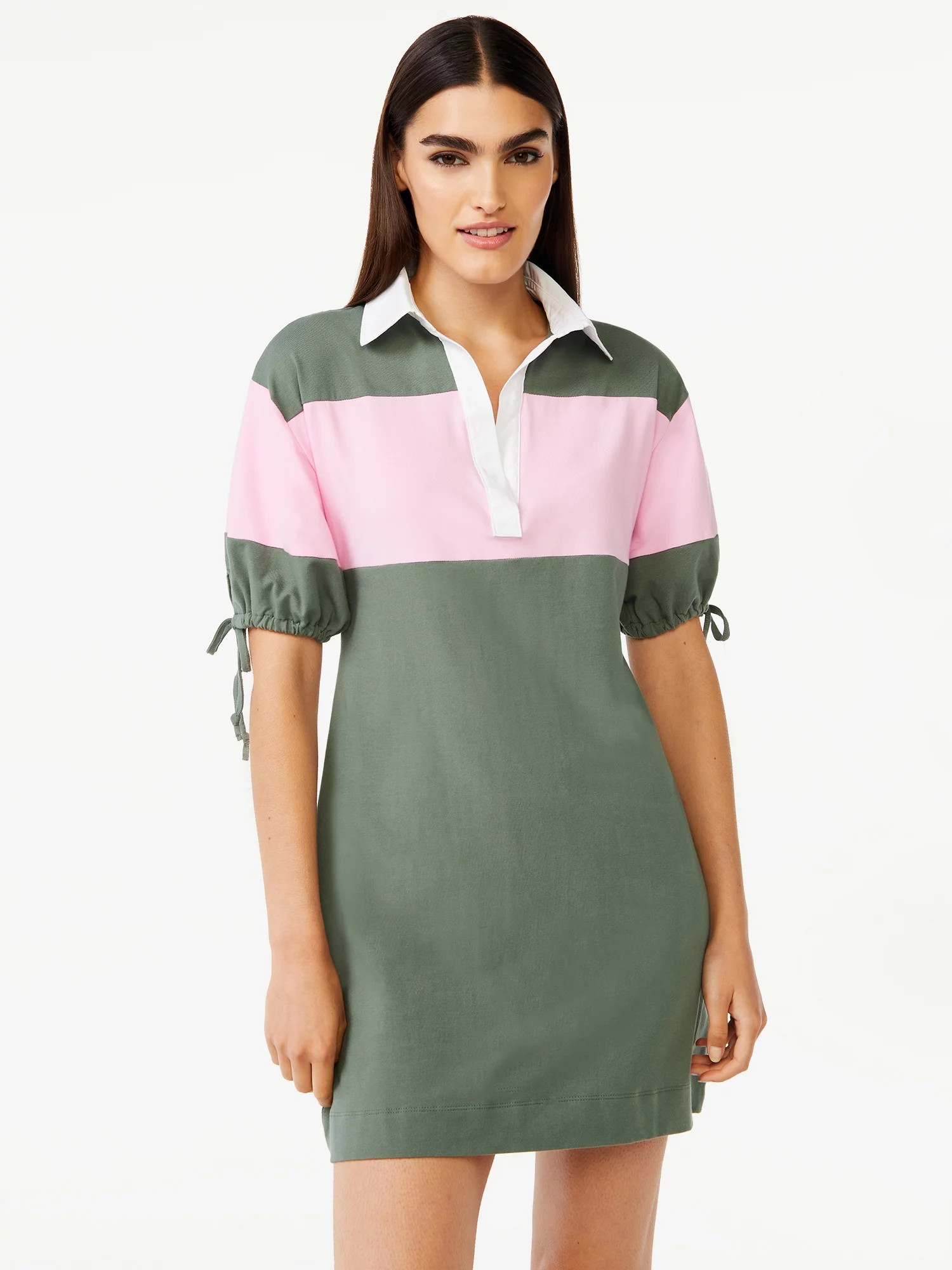 Free Assembly Women's Polo Mini Dress with Tie Sleeves - Walmart.com | Walmart (US)