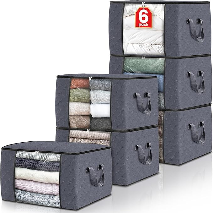 6 Pack Storage Bags for Clothes and Blanket, Foldable Closet Organizers and Storage with Zippers,... | Amazon (US)