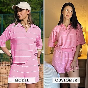 EXLURA Women Summer 2 Piece Outfits Sweater Knit Polo Top Matching Shorts | Amazon (US)