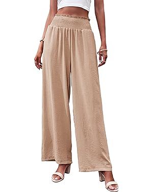 ECOWISH Womens Palazzo Pants Wide Leg Trousers High Waisted Business Casual Loose Flared Pants | Amazon (US)