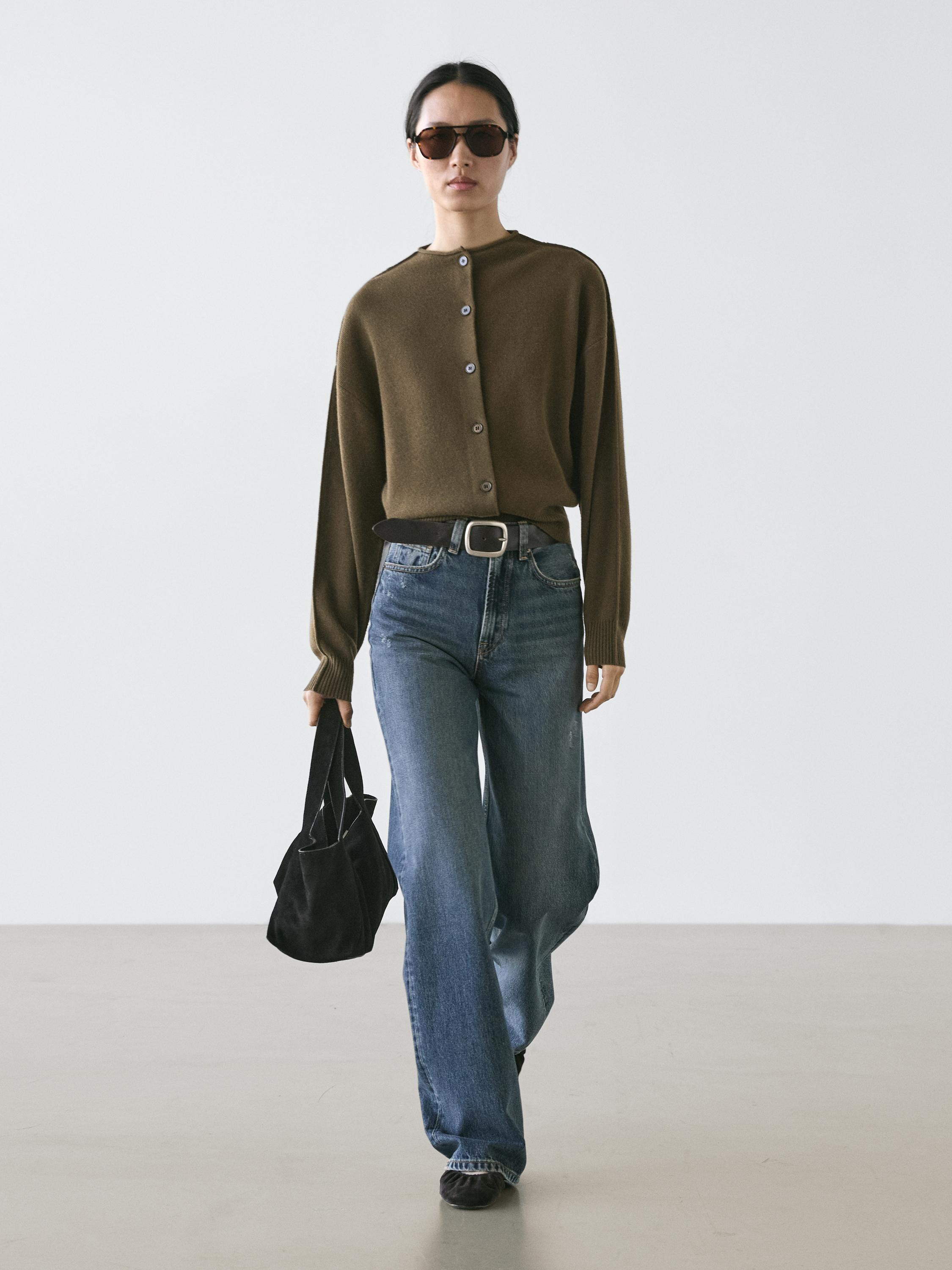 Wool blend knit cardigan with seam details | Massimo Dutti US