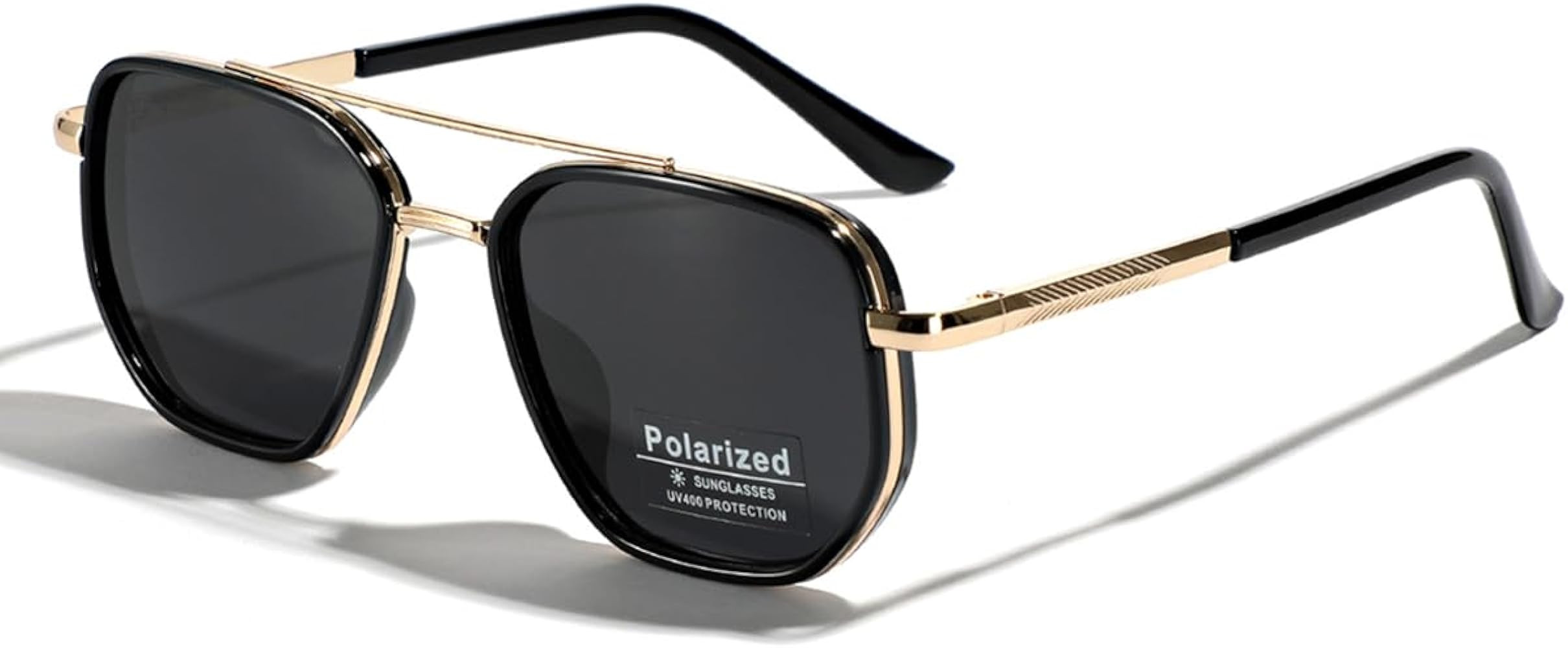 Polarized TR90 Sunglasses Vintage Square Flattop Sun Glasses Double Bridge Metal UV400 Eyewears | Amazon (US)