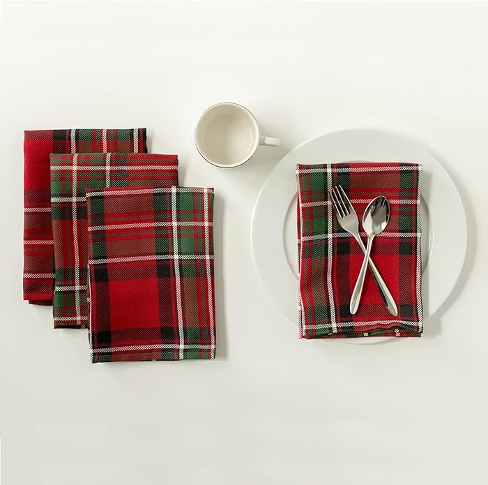 Benson Mills Holiday Plaid Yarn Dyed Fabric Cloth Napkin for Holiday, Winter, and Christmas Table... | Amazon (US)