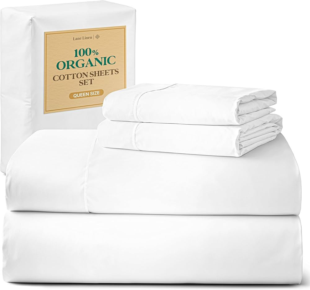 LANE LINEN Eco Friendly 100% Organic Cotton Queen Sheet Set, Soft & Comfy Fully Elasticized 15" D... | Amazon (US)