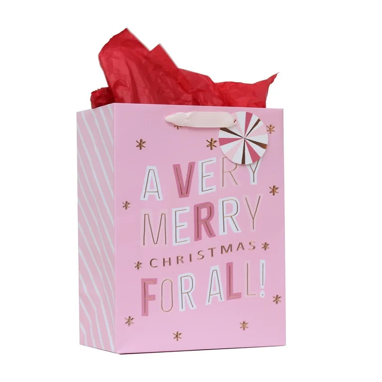 Medium Multicolor Metallic A Very Merry Christmas Paper Gift Bag, 7.5" x 4.5" x 9.87", by Holiday... | Walmart (US)