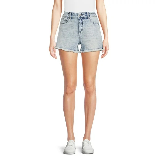 Time and Tru Women's High Rise Frayed Hem Denim Short | Walmart (US)