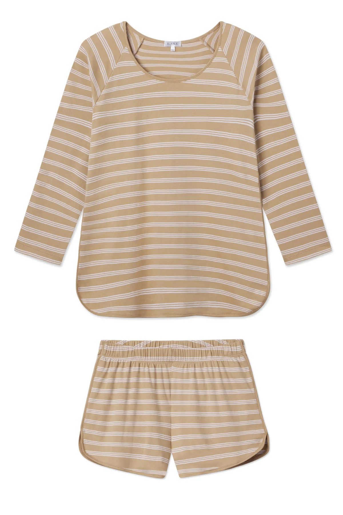 Pima Long-Short Set in Sandstone Triple Stripe | Lake Pajamas