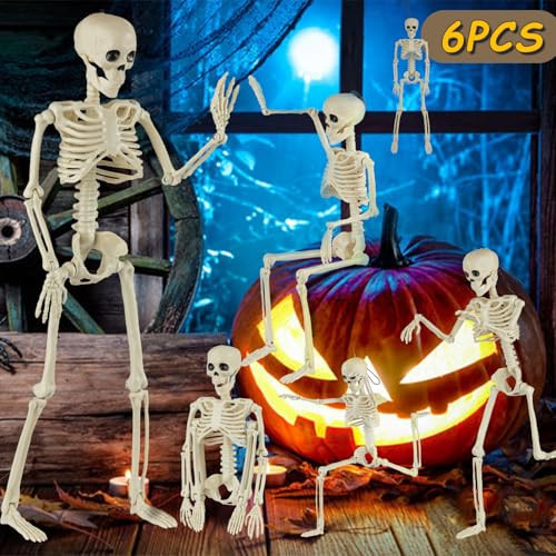 6 Packs Skeleton Halloween Decorations Outdoor with 16" Full Body Posable Joints Skeletons Decor, Halloween Party Decor Indoor, Yard Garden Lawn Graveyard Haunted House Props Spooky Party Decorations | Amazon (US)