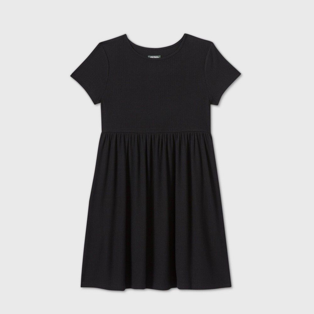Women's Short Sleeve Rib-Knit Babydoll Dress - Wild Fable Black M | Target