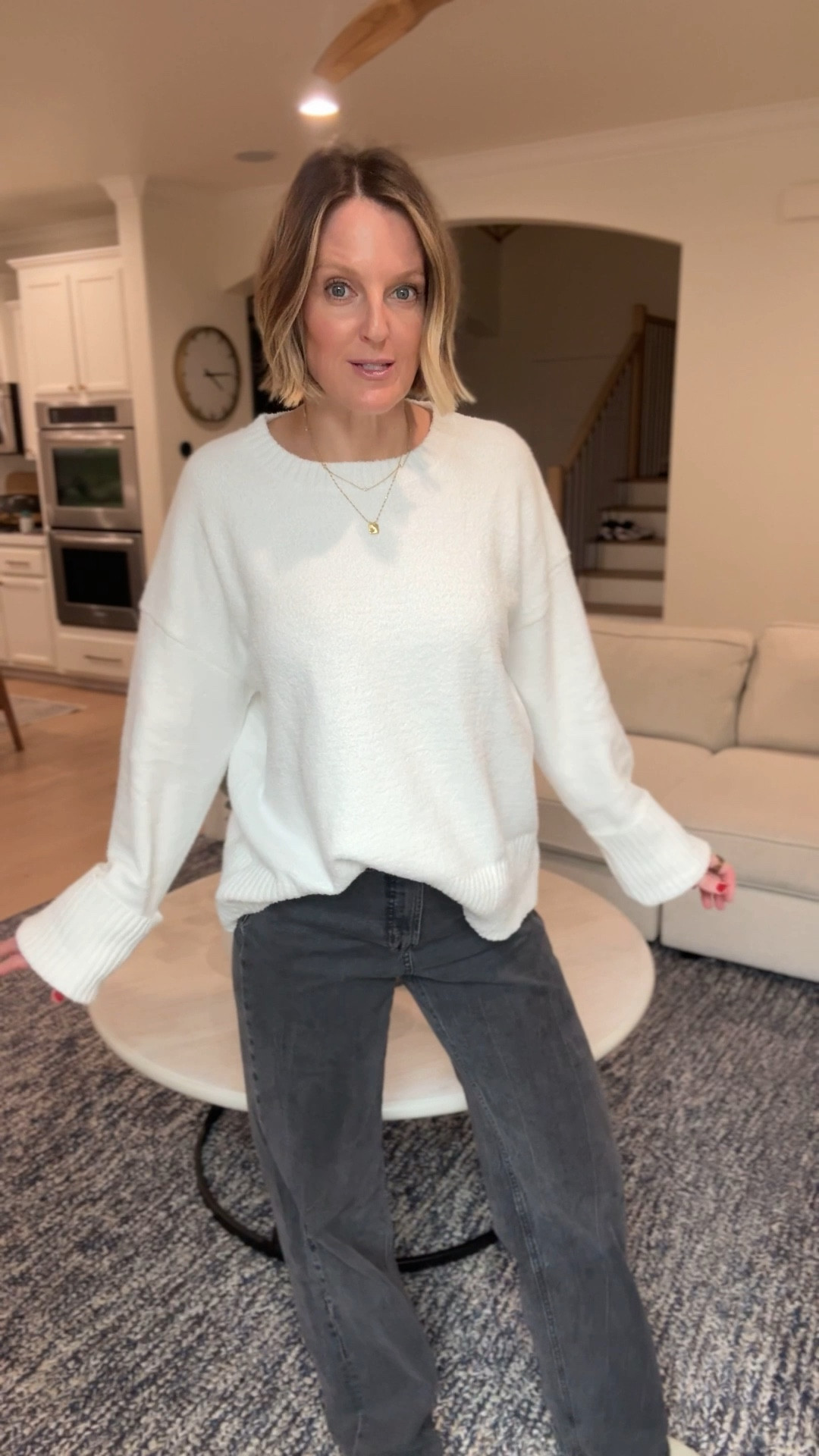 Sweater that feels like you’re wearing a barefoot dreams blanket 

Wearing medium in white 

#LTKFindsUnder50 #LTKootd #LTKmomlife