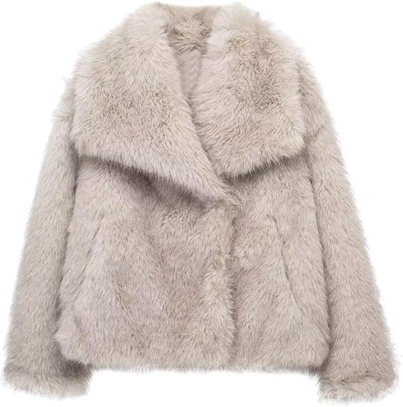 Women's Faux Fur Coat Cropped Fluffy Jacket Long Sleeve Open Front Shaggy Short Coat Outerwear | Amazon (US)