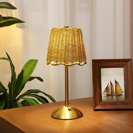 Pickmesh 1 Pack Rattan Table Lamp Woven Boho Table Lamp with Gold Tone Base Wicker Night Light Co... | Amazon (US)