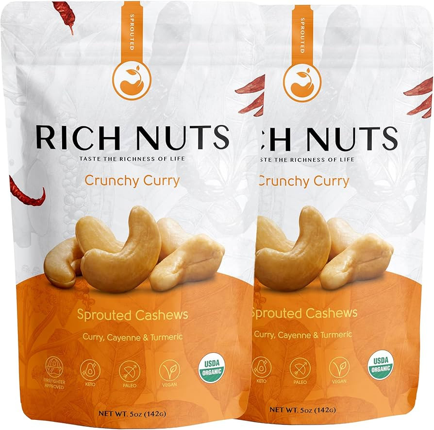 Rich Nuts Crunchy Curry Gourmet Sprouted Cashews | Vegan, Paleo, Keto | Curry Powder, Cayenne Pep... | Amazon (US)
