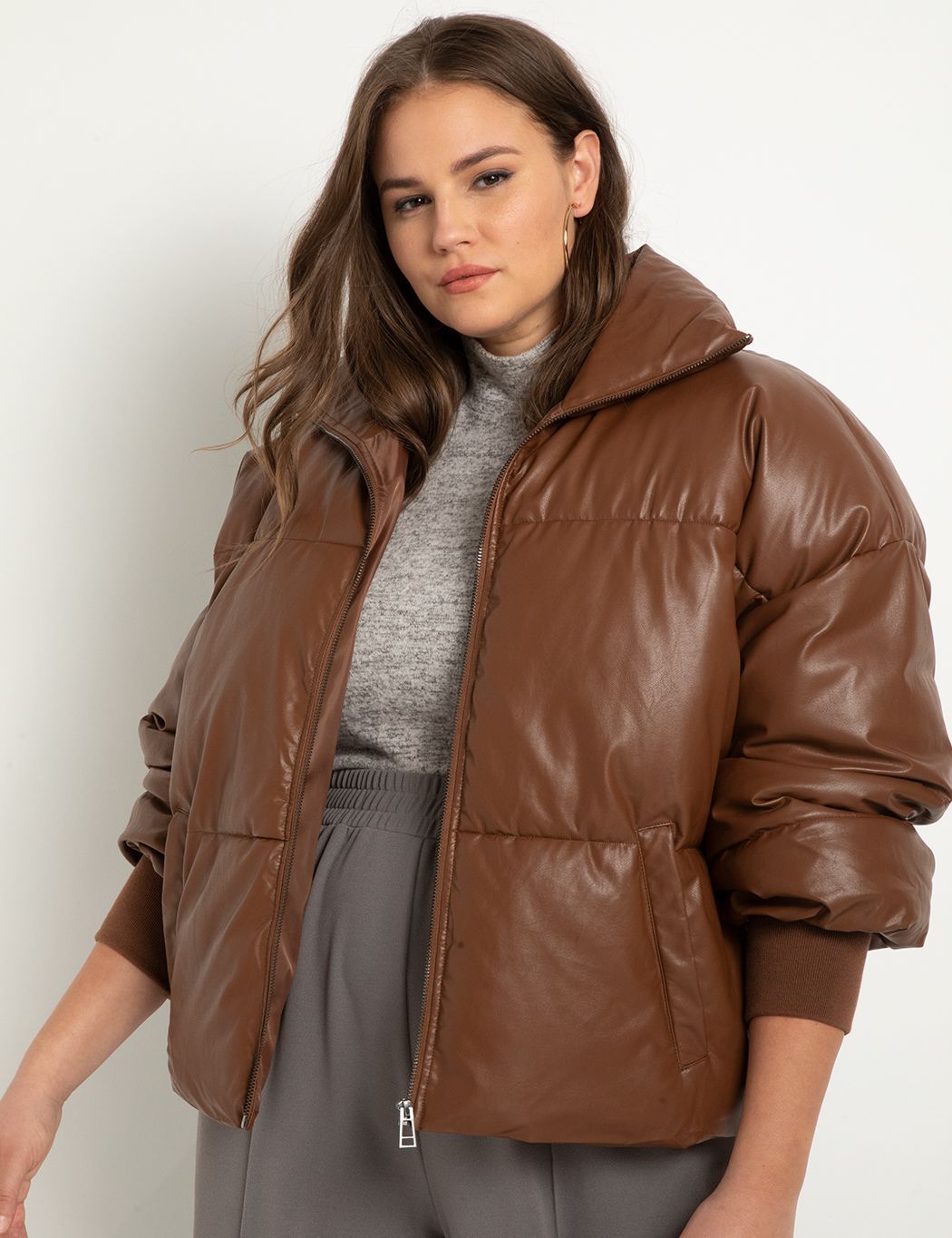 Faux Leather Puffer Coat | Eloquii