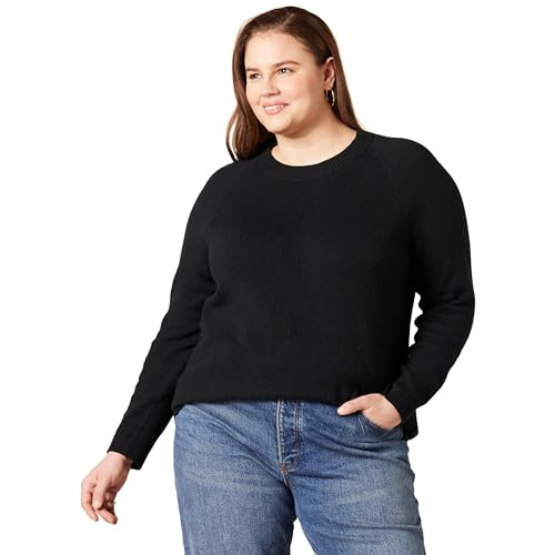 Amazon Essentials Women's Crewneck Sweater, Classic-Fit, Soft Touch, Long Sleeve, Plus-Size Available, Black, 1X | Amazon (US)