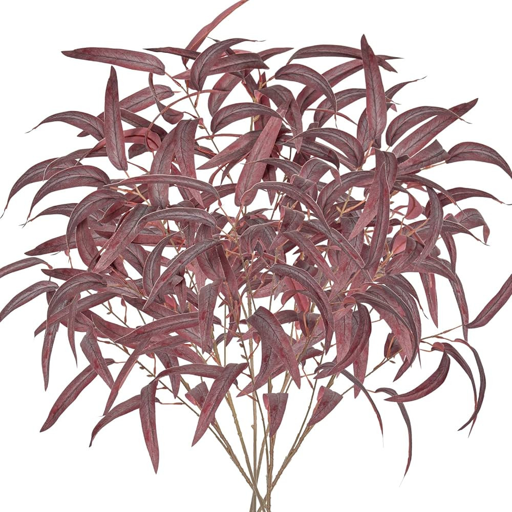 Briful Artificial Eucalyptus Willow Branches 33'' Tall Red Fake Eucalyptus Stems Arrangement, Rea... | Amazon (US)
