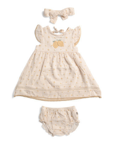 Infant Girls 2pc Lemon Crochet Dress And Bloomers Set With Headband | TJ Maxx