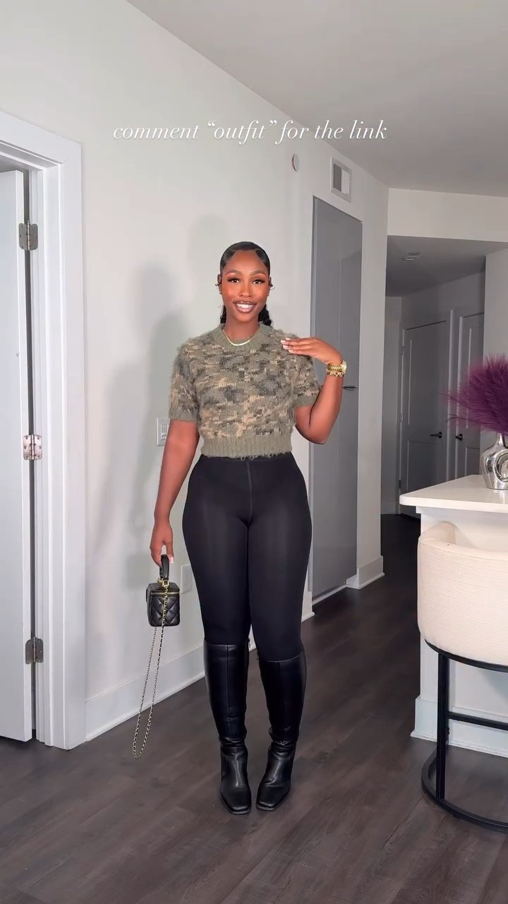 A cute fuzzy camo top for this easy look! Love these short sleeve sweaters to transition to Spring 💚🌸

#LTKdayinmylife #LTKootd #LTKNYFW