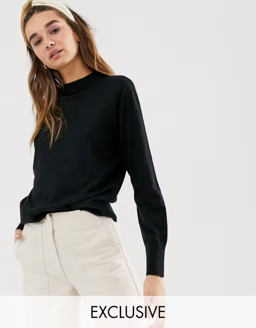 Monki high neck lightweight sweater in black | ASOS US