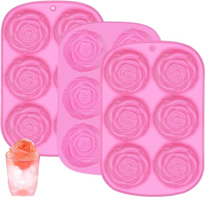 Rose Ice Molds, 3 Pcs Large Flower Ice Cube Mold, 6-Cavity Big Rose Mold Ice Cube Tray for Candy,... | Amazon (US)