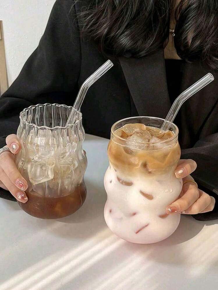 1pc Glass Coffee Cup (Without Straw) For Home Use, Suitable For Women, Drinking Beverage Milk Tea Cup, Suitable For Hot/Cold Drinks, Transparent And Durable, Perfect For Coffee, Tea, Milk, Juice Concentrate Coffee, Drinks In All Seasons, Birthday Gift, Home Supplies, Lovely And Delicate Personalized Gift, To Present To Your Beloved Back To School | SHEIN