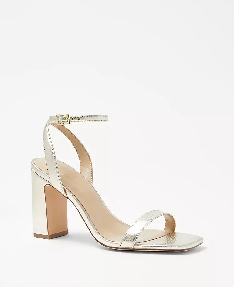 Metallic Leather High Block Heel Sandals | Ann Taylor (US)