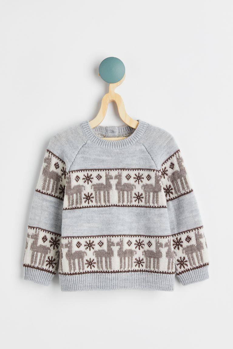Jacquard-knit Wool Sweater - Light gray/llamas - Kids | H&M US | H&M (US + CA)