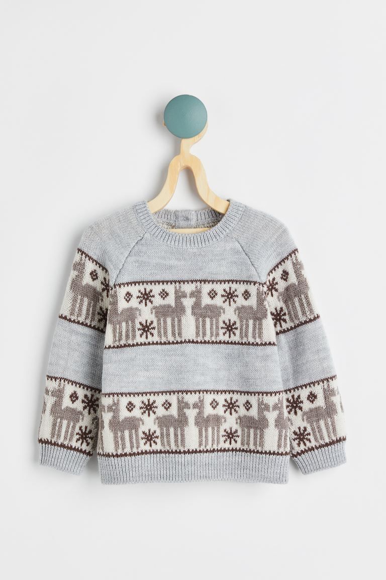 Jacquard-knit Wool Sweater - Light gray/llamas - Kids | H&M US | H&M (US)