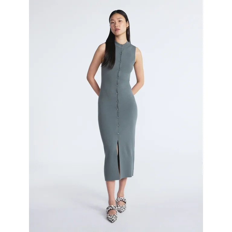 Scoop Women's and Women’s Plus Button Front Midi Sweater Dress, Sizes XS-4X | Walmart (US)