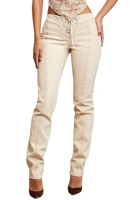 HOUSE OF CB Amara Lace-Up Faux Suede Trousers in Beige at Nordstrom, Size X-Small | Nordstrom